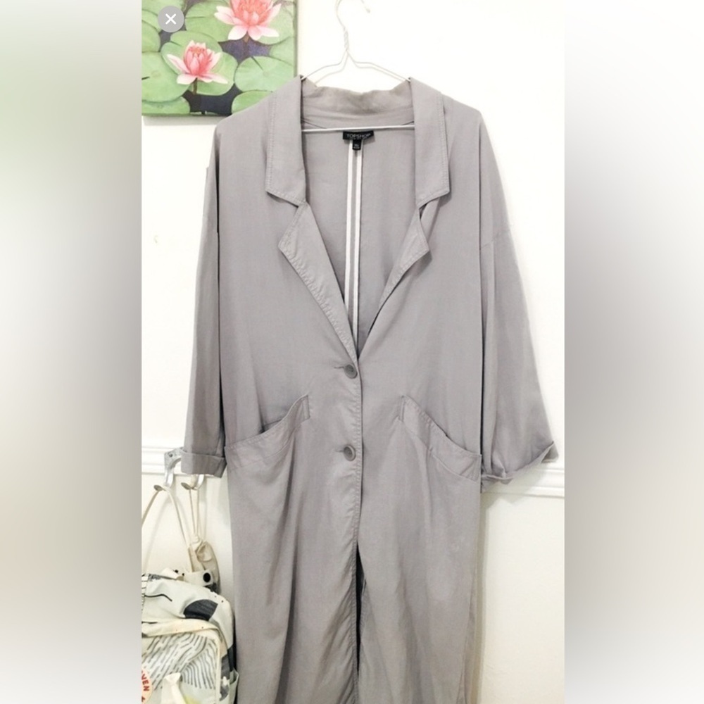 Topshop Gray Lyocell Longline Duster Trench Coat Blazer US 4 UK 8 - Picture 5 of 6
